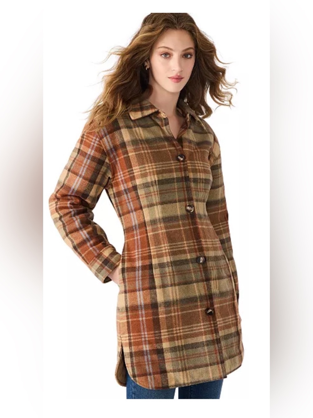 Steve Madden Olea Plaid Longline Wool Blend Coat in Brown & Tan XL
